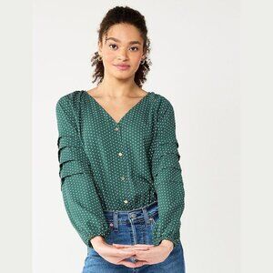 Draper James RSVP Green Ruffled Sleeve Polka Dot Print Bodysuit  SZ 2X